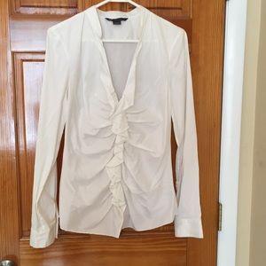 Armani Exchange Fitted Ruffle White Shirt - Large